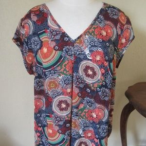 DR2 thin floral short sleeve blouse Large